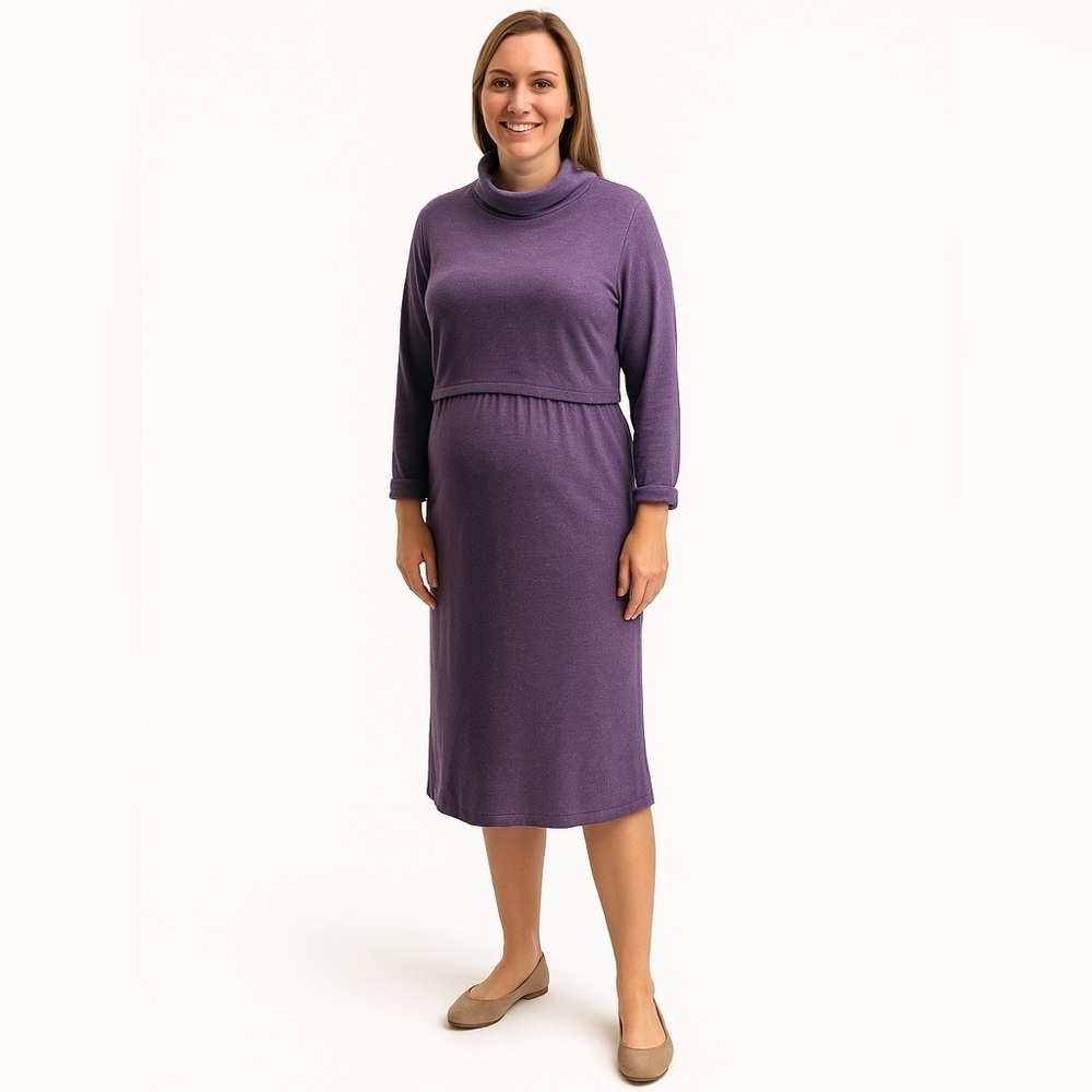 NWOT Aglow Maternity Comfy One-Piece Dress, Purple, Size M